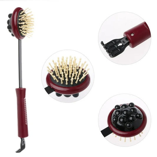 Long Handle all-in-one: Hair Brush, Lotion Applicator + Massager