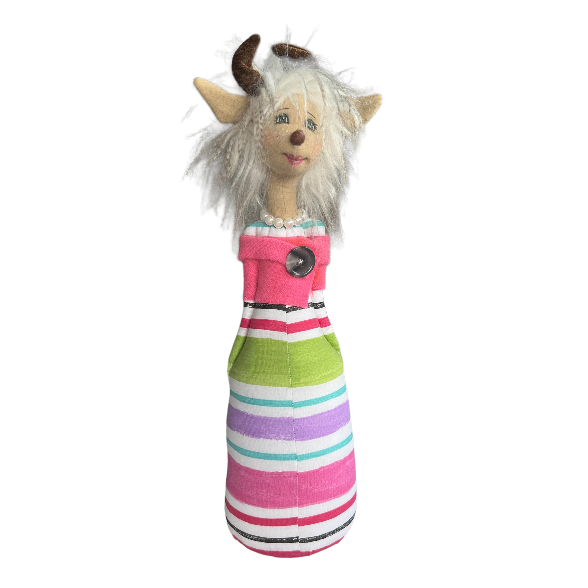 Fawn Doll, Stand Tall CHRISTMAS  Splash Quilting Stripped Dress with Pink Jacket