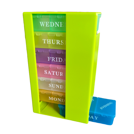 Portable Weekly Pill Box — 3 Compartments Medical SPIRIT SPARKPLUGS Lime Green Case