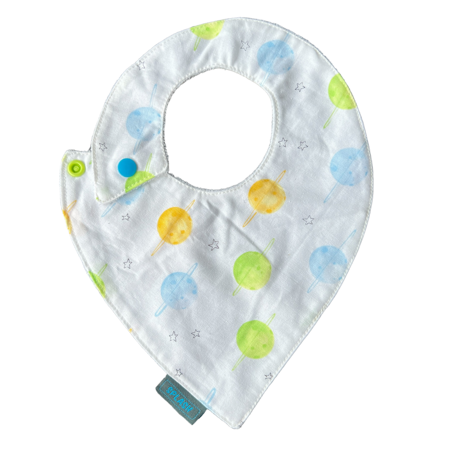 Pointed Side Fastener Bibs (assorted patterns) Bibs Splash Quilting Planets White