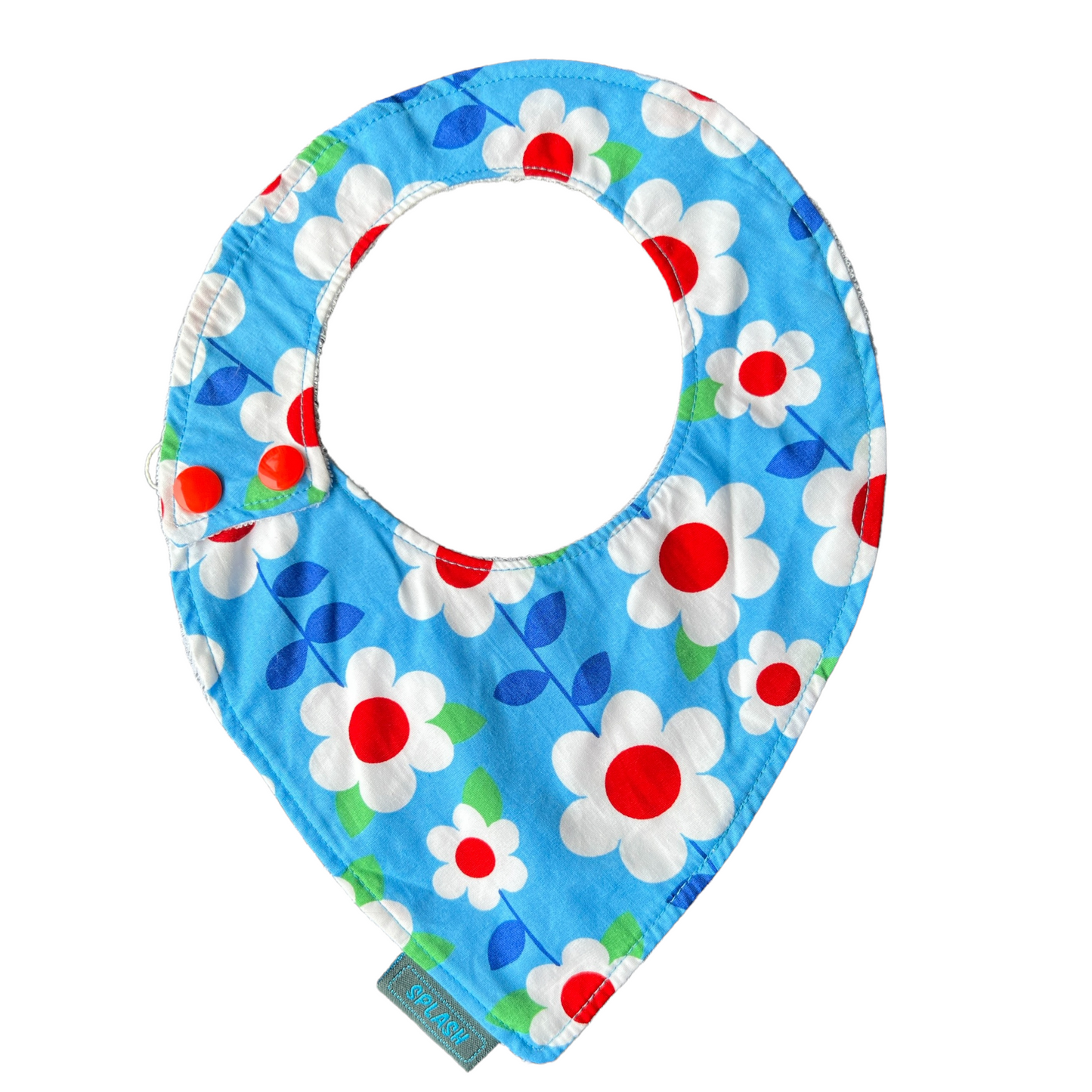 Pointed Side Fastener Bibs (assorted patterns) Bibs Splash Quilting Daisys Blue + Red
