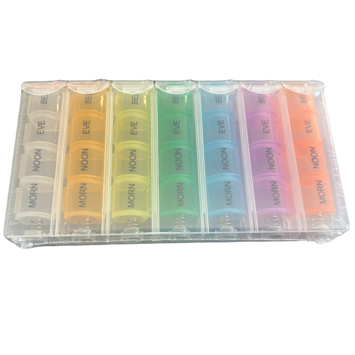 7 Day Pill Box — 4 Doses Daily Pop Out Case Managing Medications SPIRIT SPARKPLUGS