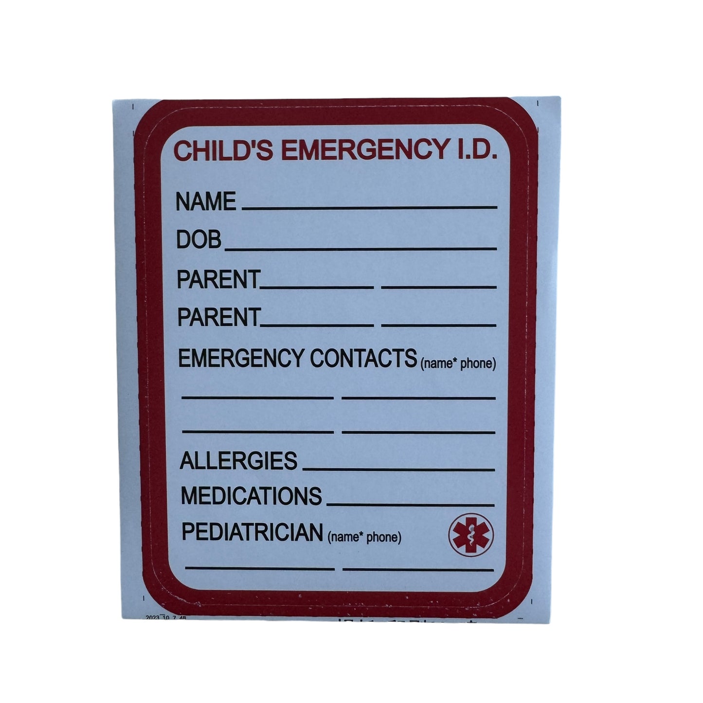 Sticker — Child’s Emergency ID