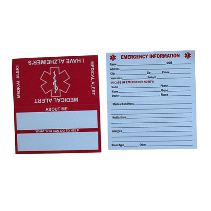 Medical Alert Card — Alzheimers Disease