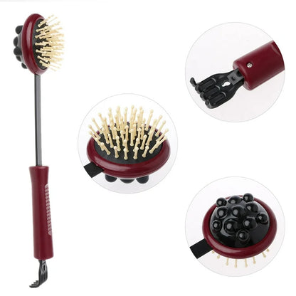 Long Handle all-in-one: Hair Brush, Lotion Applicator + Massager