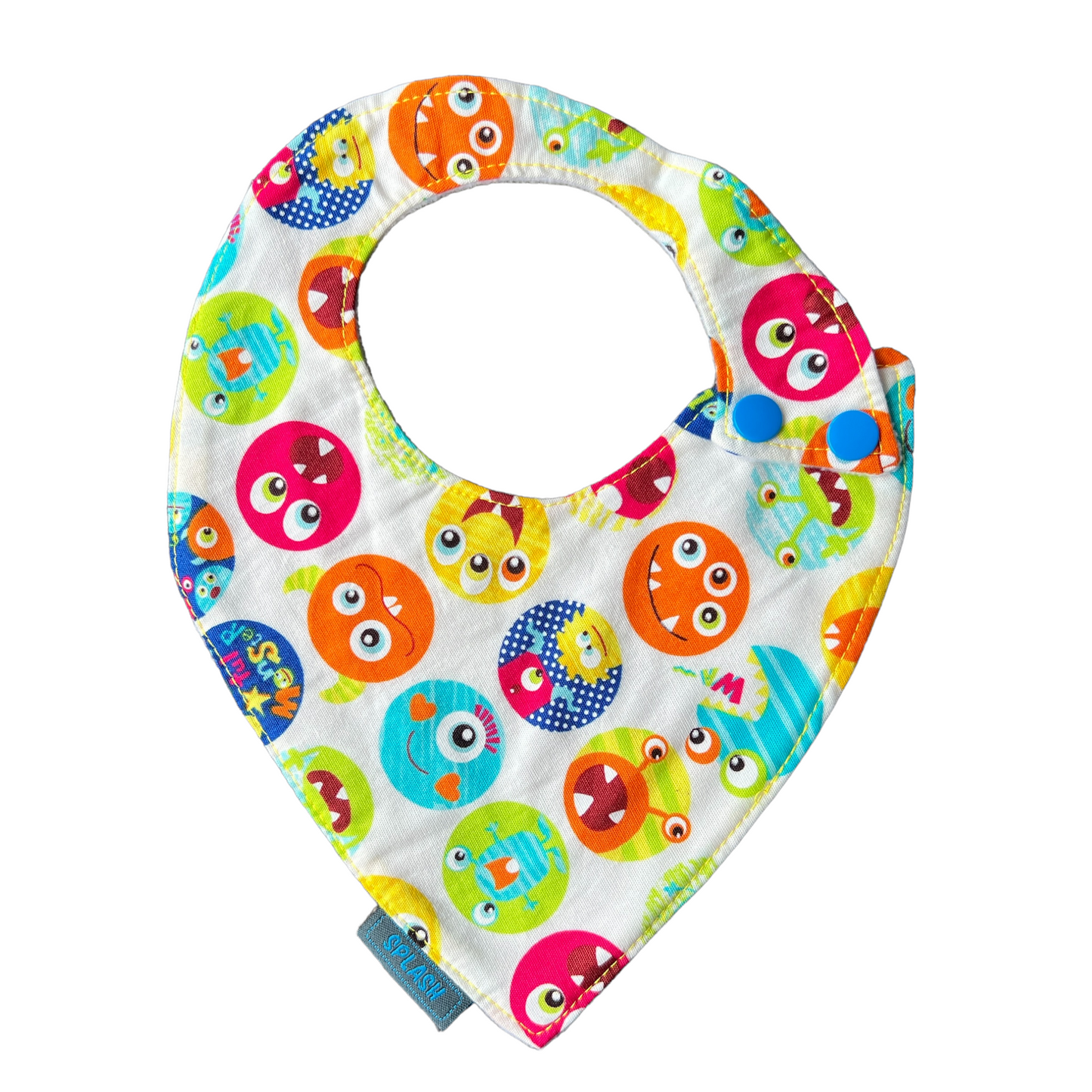 Pointed Side Fastener Bibs (assorted patterns) Bibs Splash Quilting Monsters White 