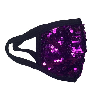 Adult Reusable Fabric Sequin Mask Mask SPIRIT SPARKPLUGS Small Purple Sequins  